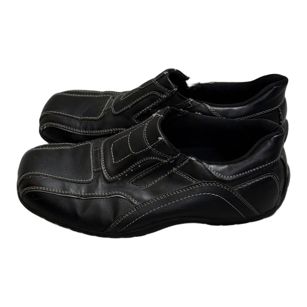 Mens Size 10 Black Leather Slip On Shoes Slip Resistant Sole - Picture 3 of 9